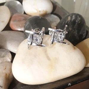 Diamond Inspired Silver Crosshatch Studs